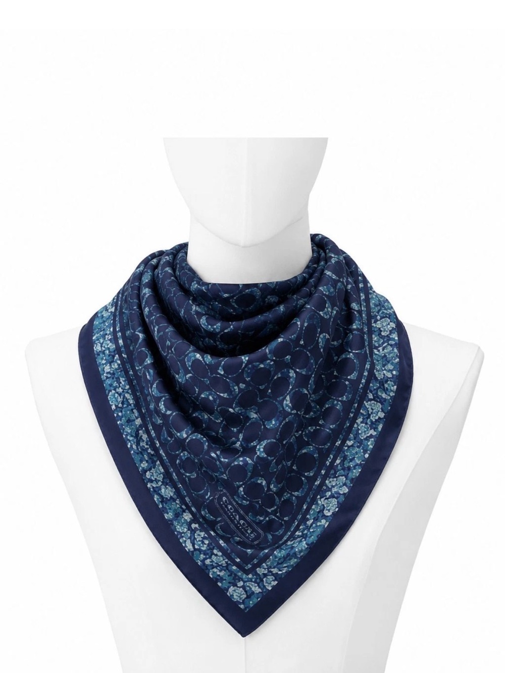 Coach Signature Rose Meadow Print Silk Scarves - True Blue